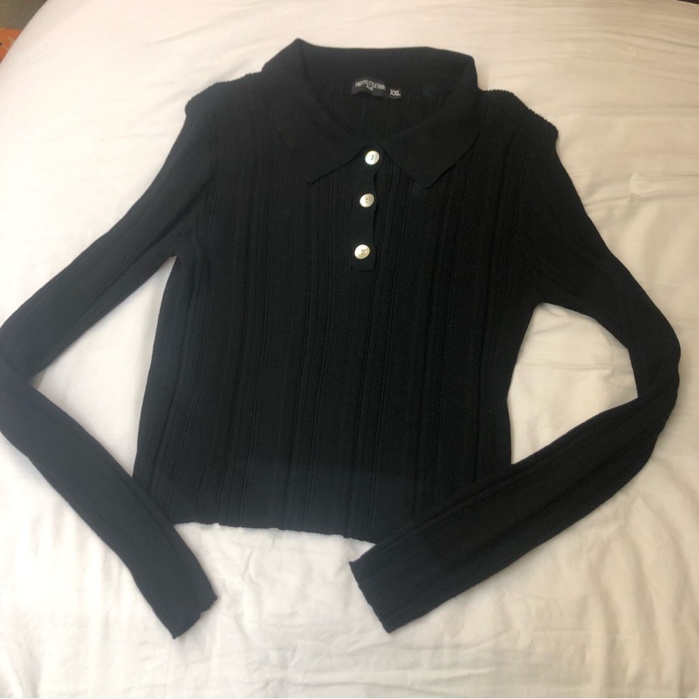 Pretty Little Thing Plus Polo Black Ruched Long Sleeve Size XXL y2k